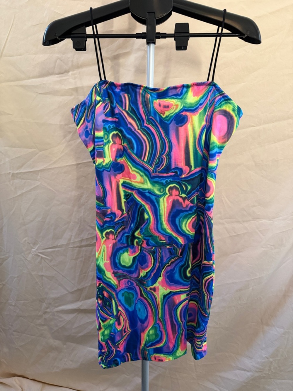 SHEIN Neon Marble-Print Slip Mini Dress - Blue, Pink, Green, Purple